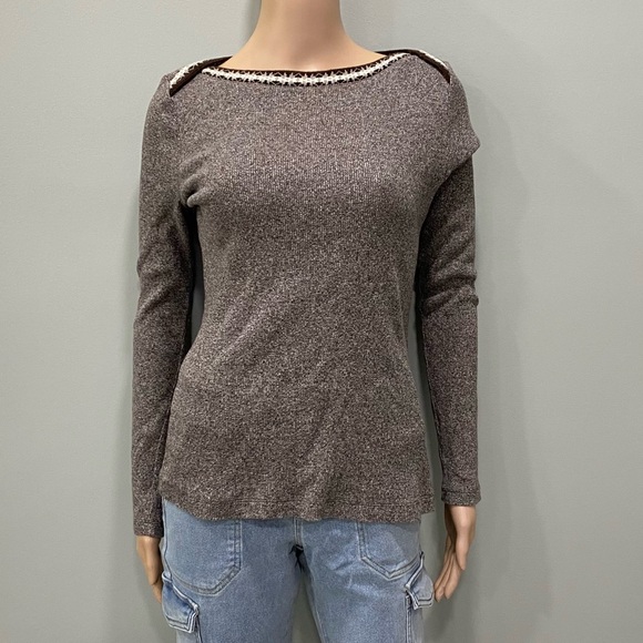 Lauren Ralph Lauren 100% cotton Brown & Gray Long Sleeve Sweater small - Picture 1 of 2